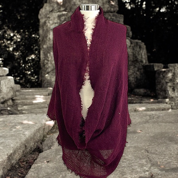 Fringe Edge Wine Color Infinity Scarf - Picture 7 of 16